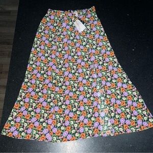 NEW PHILOSOPHY LONG BLACK & BRIGHT FLORAL SLIT 100% VISCOSE SKIRT SZ S